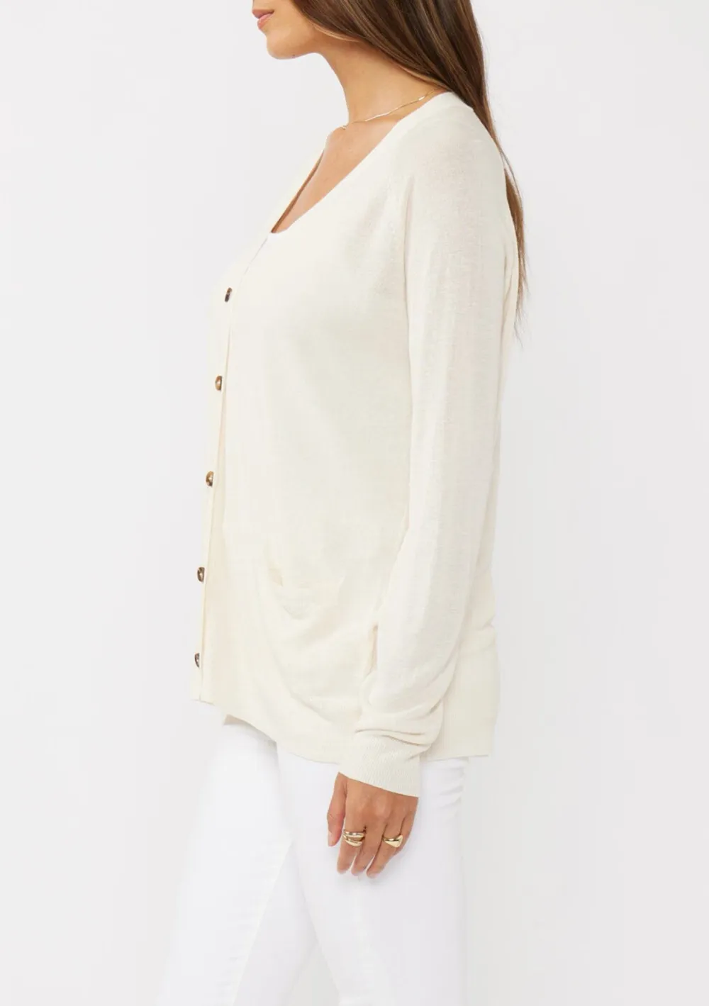 Buton Up V-Neck Cardigan with Pockets