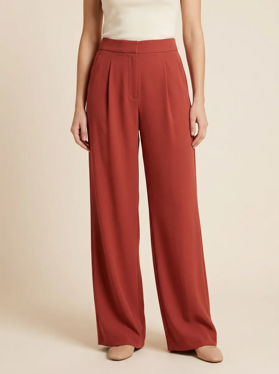 Clean-Line Wide-Leg Pleated Solid Women's Wide-Leg Pants
