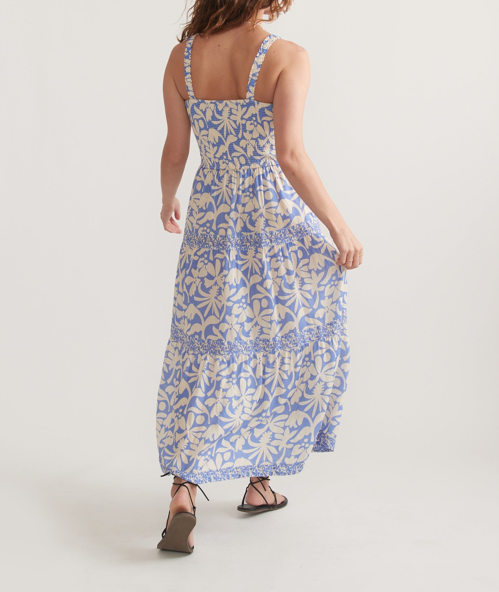 Blue Floral Print Midi Dress