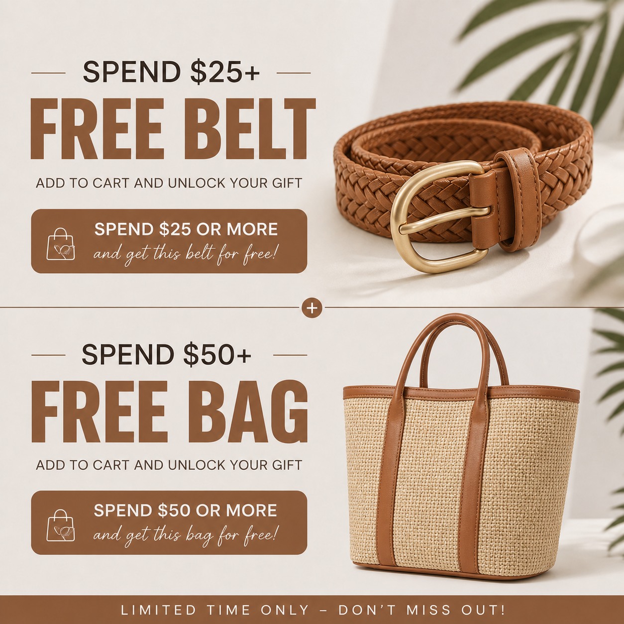 Free belt and free bag gift offer