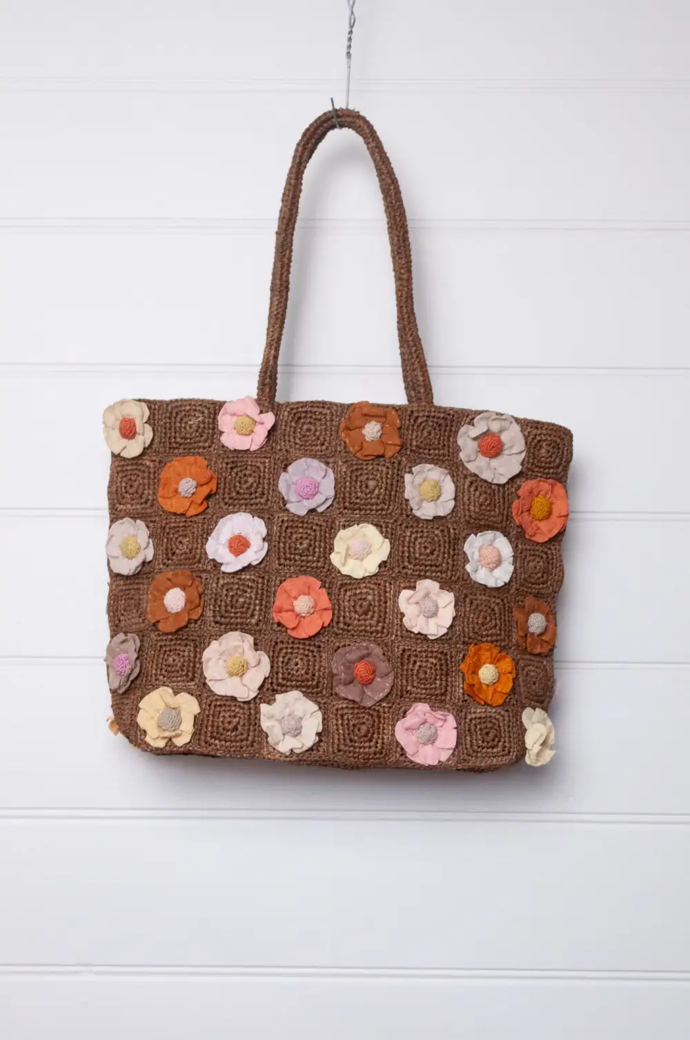 Applique Raffia Tote Bag