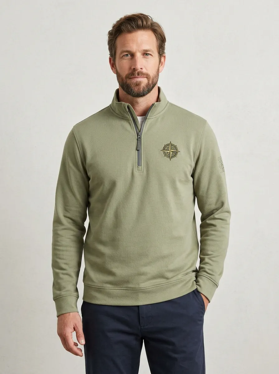 Men's Nautical Compass Adventure Graphic Quarter-Zip-Neck Sweatshirt