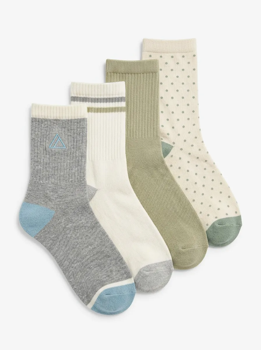 Classic Geometric Striped Four-Pair Crew Socks