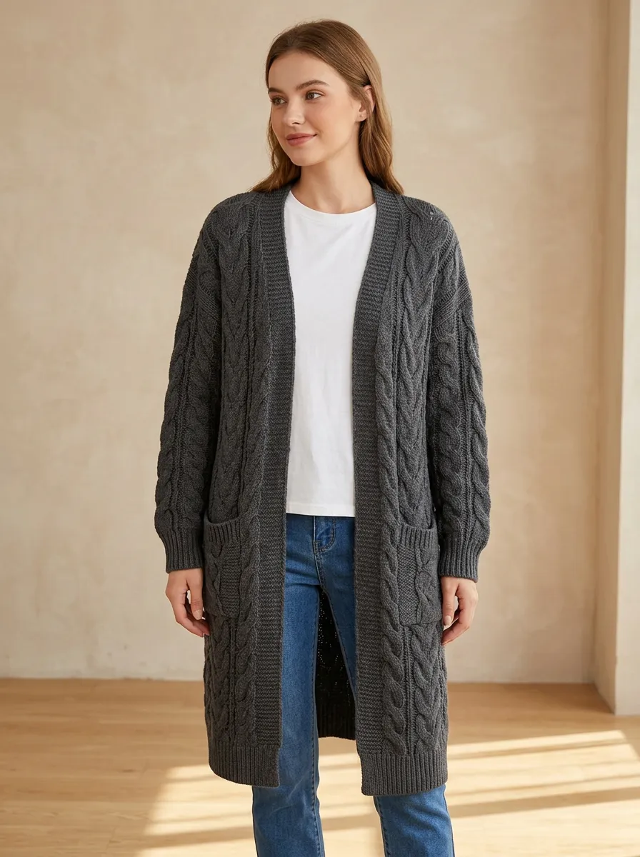 Women's Winter Cable Knit Long Cardigan
