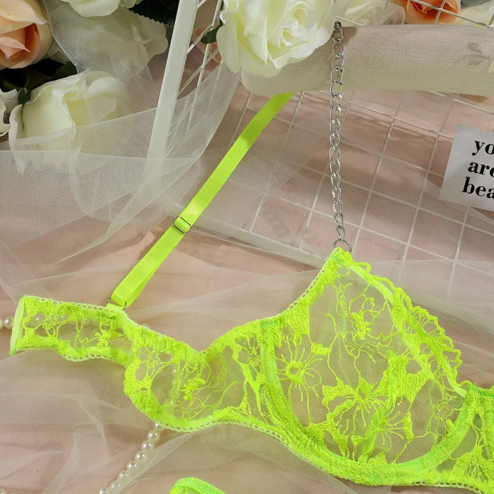 Textured Lace Garter Lingerie Set