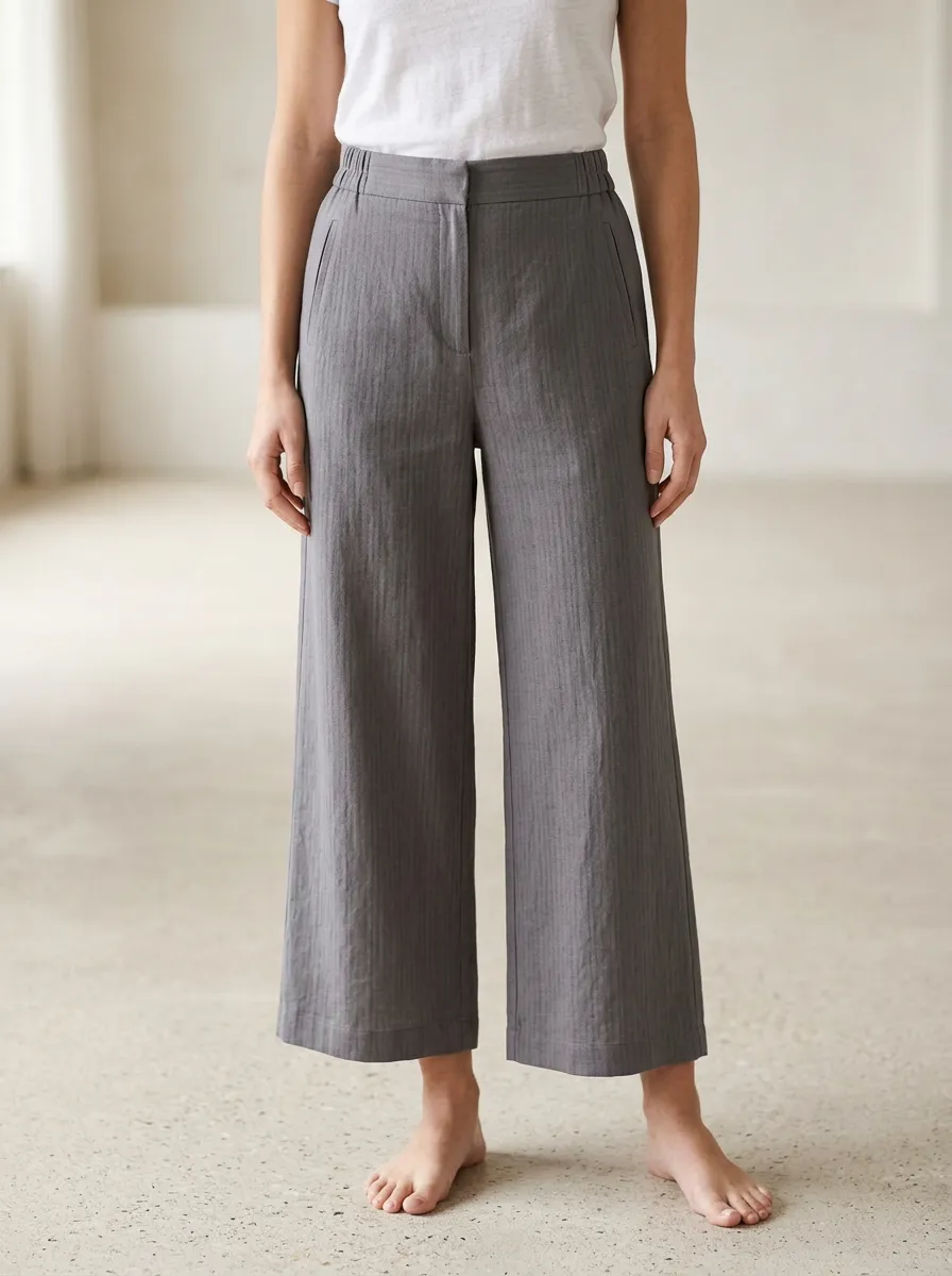 Essential Textured Detail Herringbone Pattern Detail Women's Cropped Pants