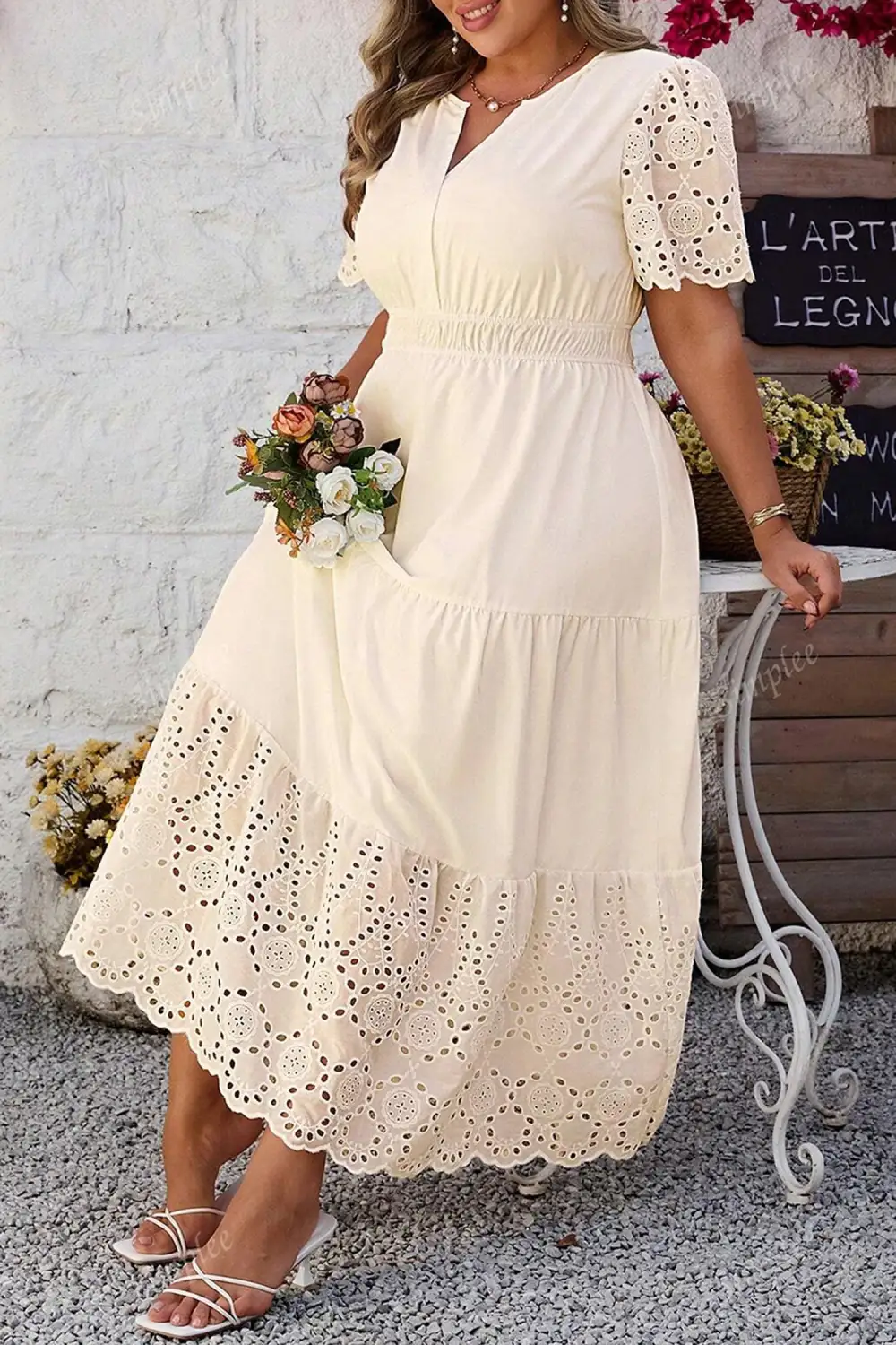Patchwork Embroidered V Neck Maxi Dress