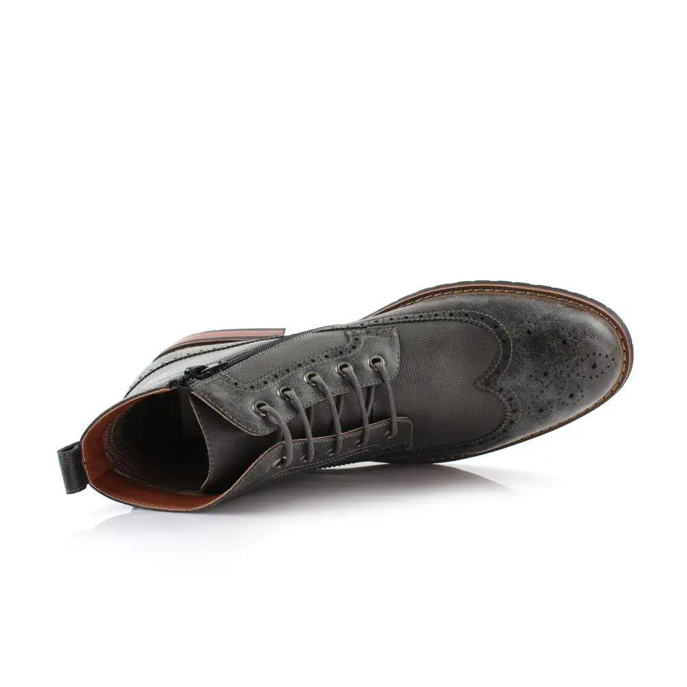 Faux-Leather Embossed Burnished Motorcycle Boots