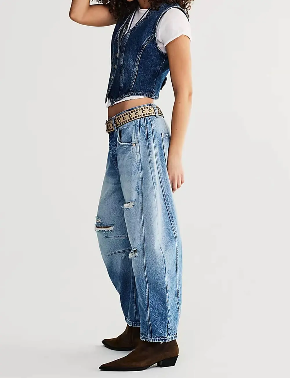 Mid Rise Wide Leg Jeans Barrel Denim Pants