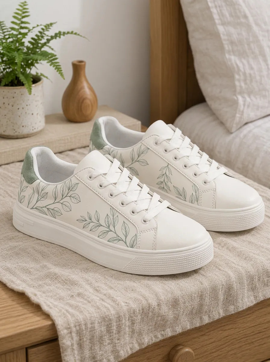 Women's Artful Botanical Leaf Pattern Skate Shoes