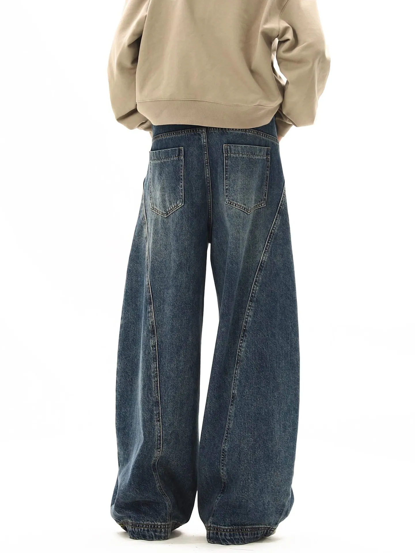 Vintage Whisker Wash Curved-Leg Denim Pants