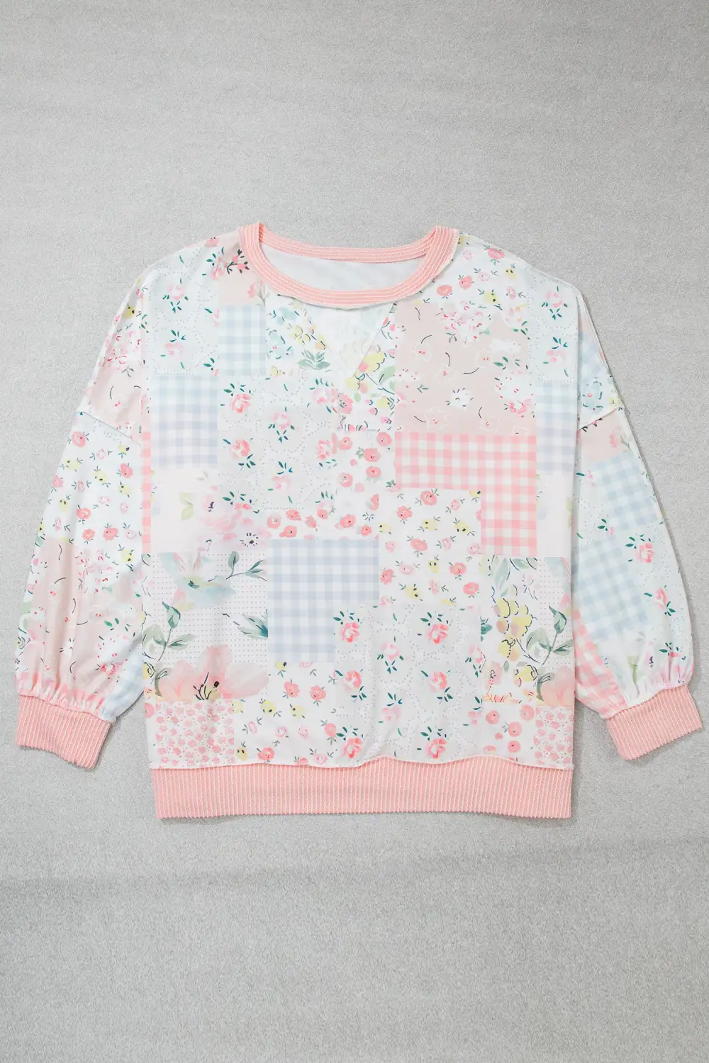 Plaid Ribbed Relaxed Long Sleeve Top