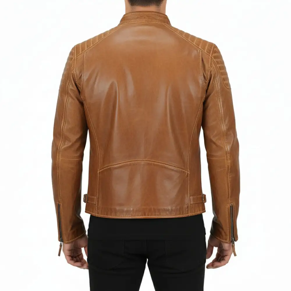 Traditional Leather Biker Motorcycle Multi Pocket Jacket