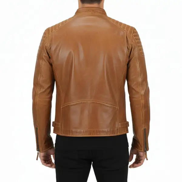 Traditional Leather Biker Motorcycle Multi Pocket Jacket