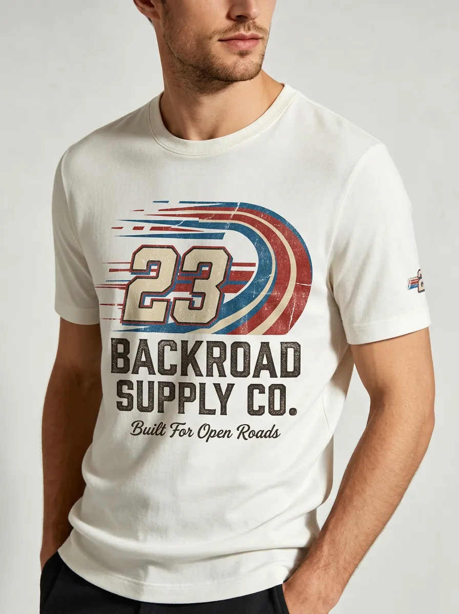 Men's Racing 23 Backroad Supply Co. Vintage Graphic Printed T-shirt