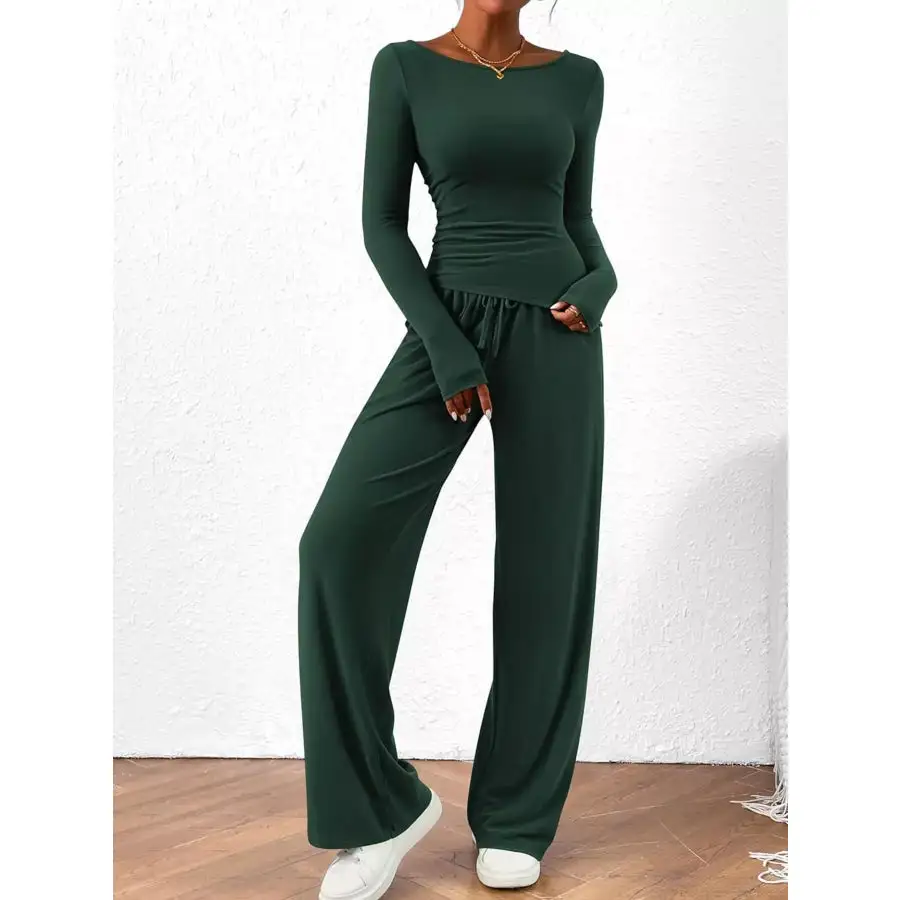 Everyday Long Sleeve Top and Wide Leg Pants Set