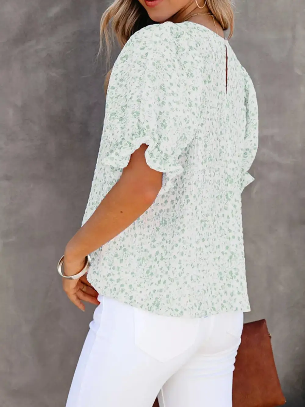 Floral Print Ruffle Sleeve Blouse Plus
