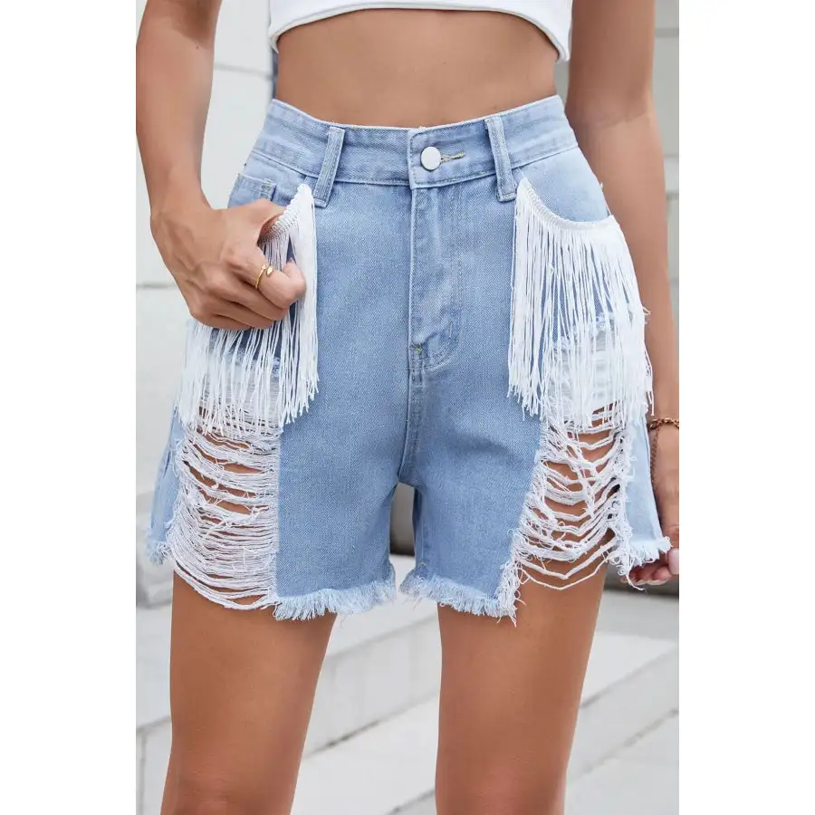 Weekend Raw Hem Distressed High Waist Pocketed Shorts