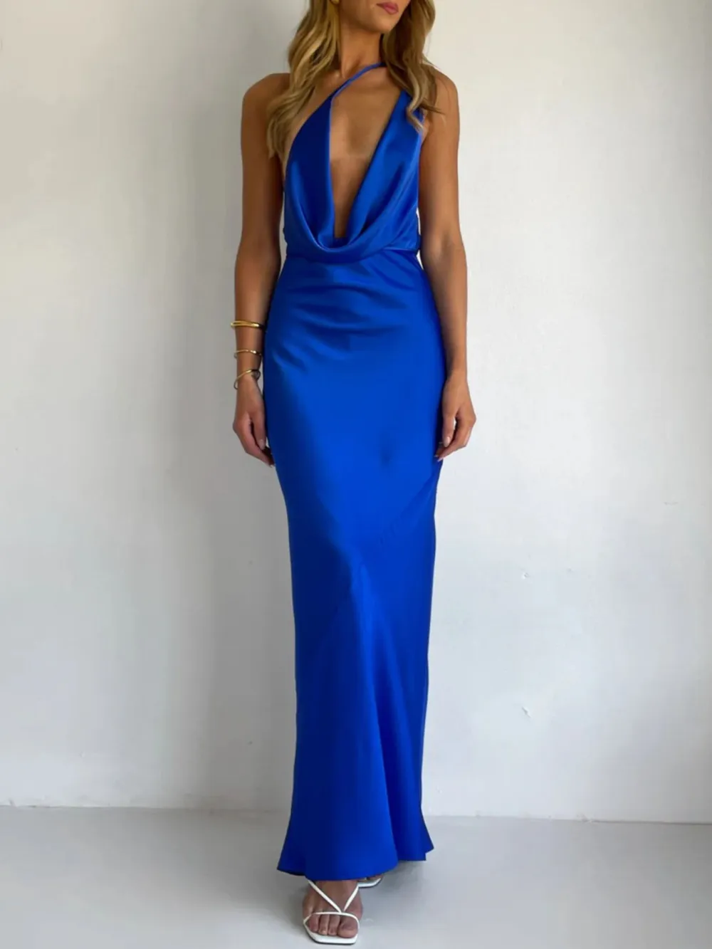 Relaxed Halter Neck Satin Maxi Dress