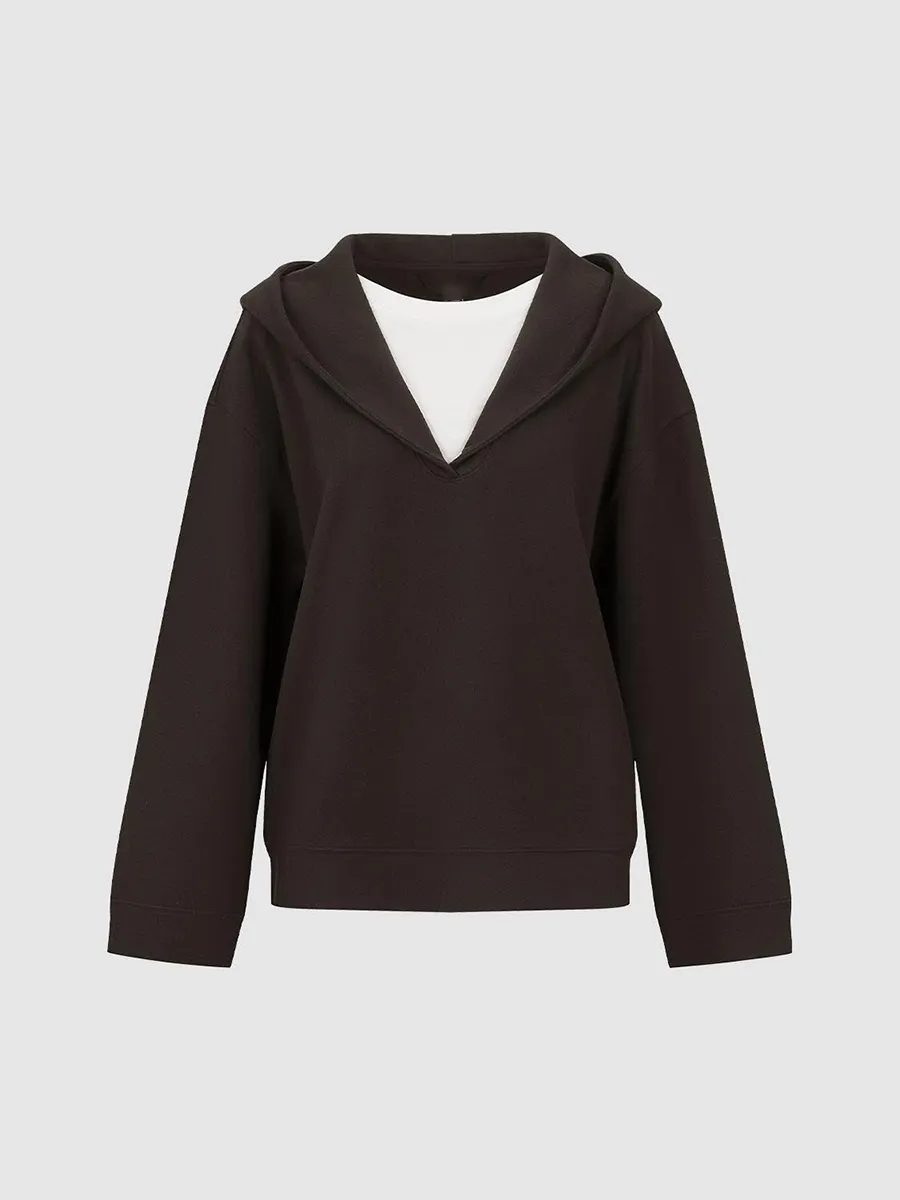 A Casual Brown V-Neck Hoodie For Ladies