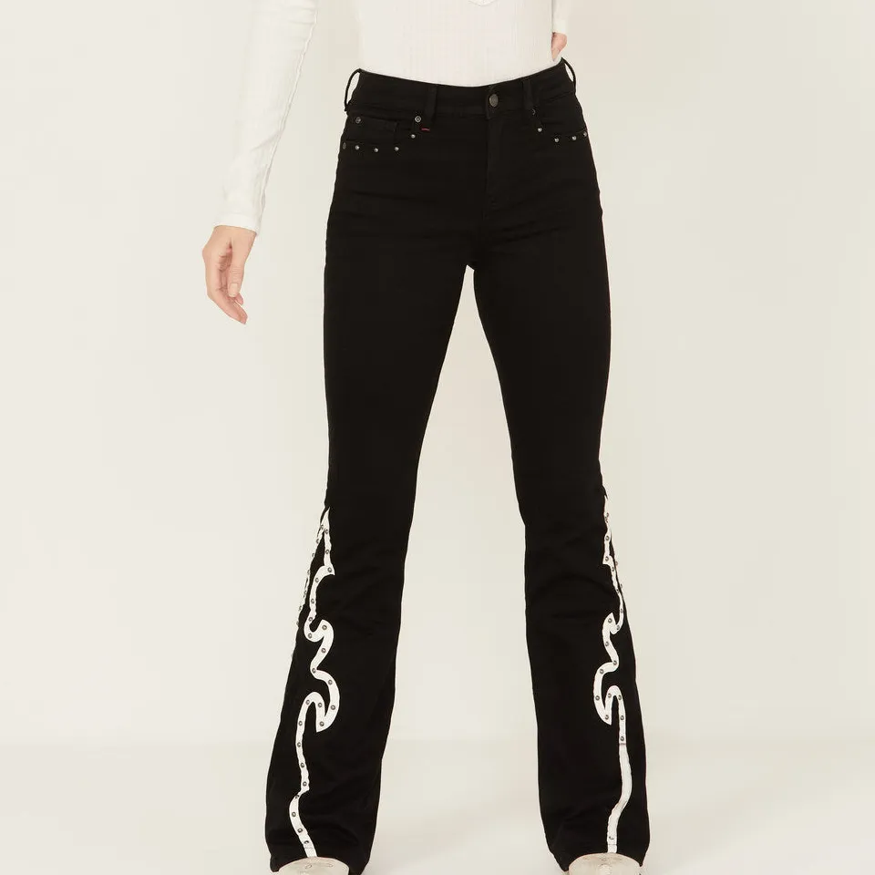 High Rise Bootcut Studded Jeans