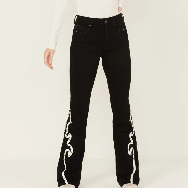 High Rise Bootcut Studded Jeans