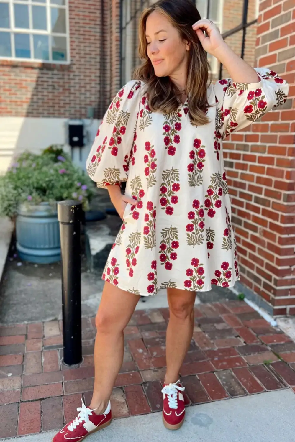 Wearable Cut Floral Printed V Neck Mini Dress