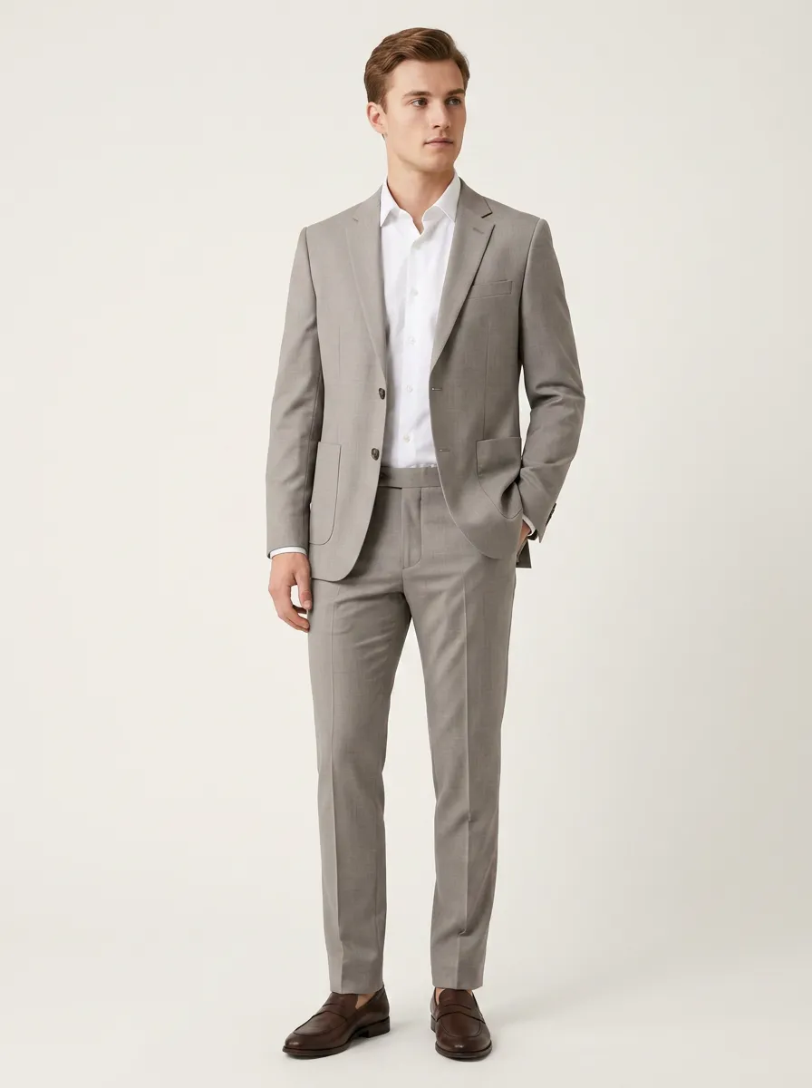 Men's Business Formal Light Grey Tailored Suit Set