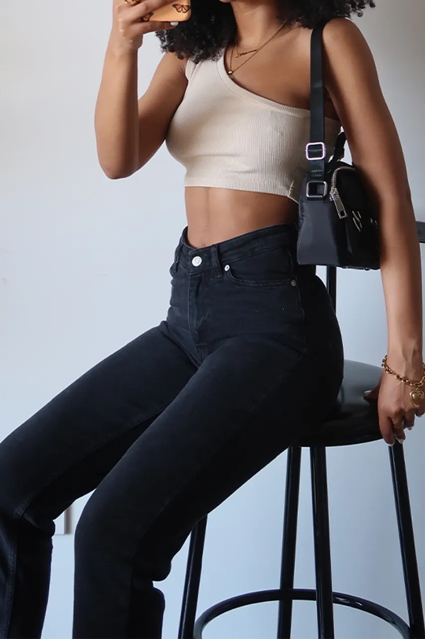 Asymmetric One Shoulder Ribbed Crop Top