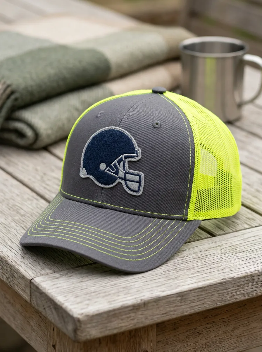 Men's Football Fan Navy Helmet Neon Mesh Trucker Cap