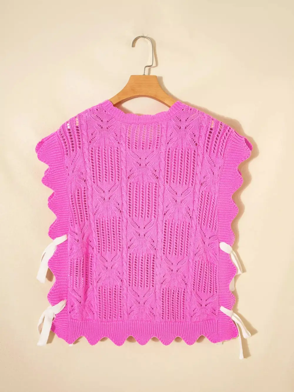 Side Tie Openwork Round Neck Sweater Vest