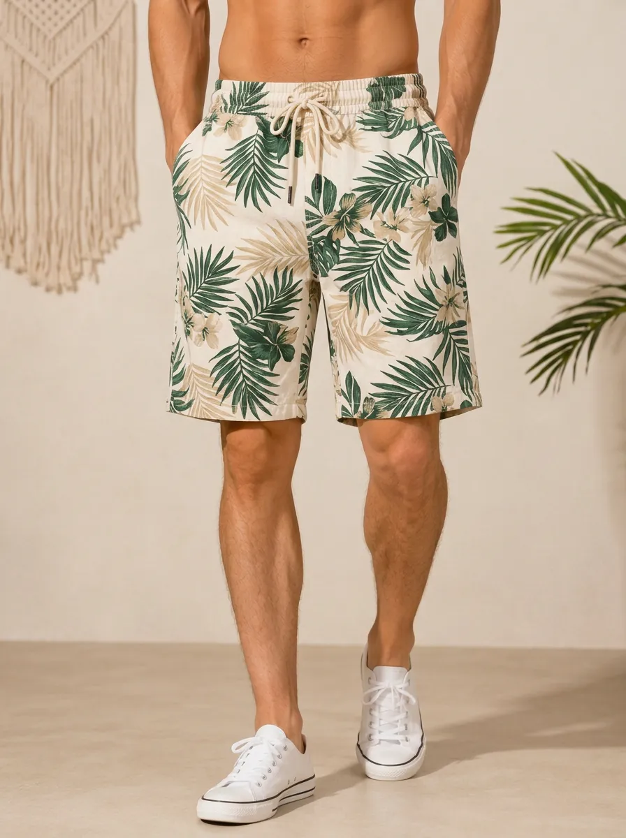 Men's Summer Print Tropical Summer Vacation Palm Leaf Printed Shorts
