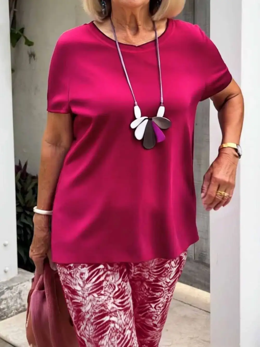 Full Size Round Neck Short Sleeve Top and Pants Set Plus Size Available