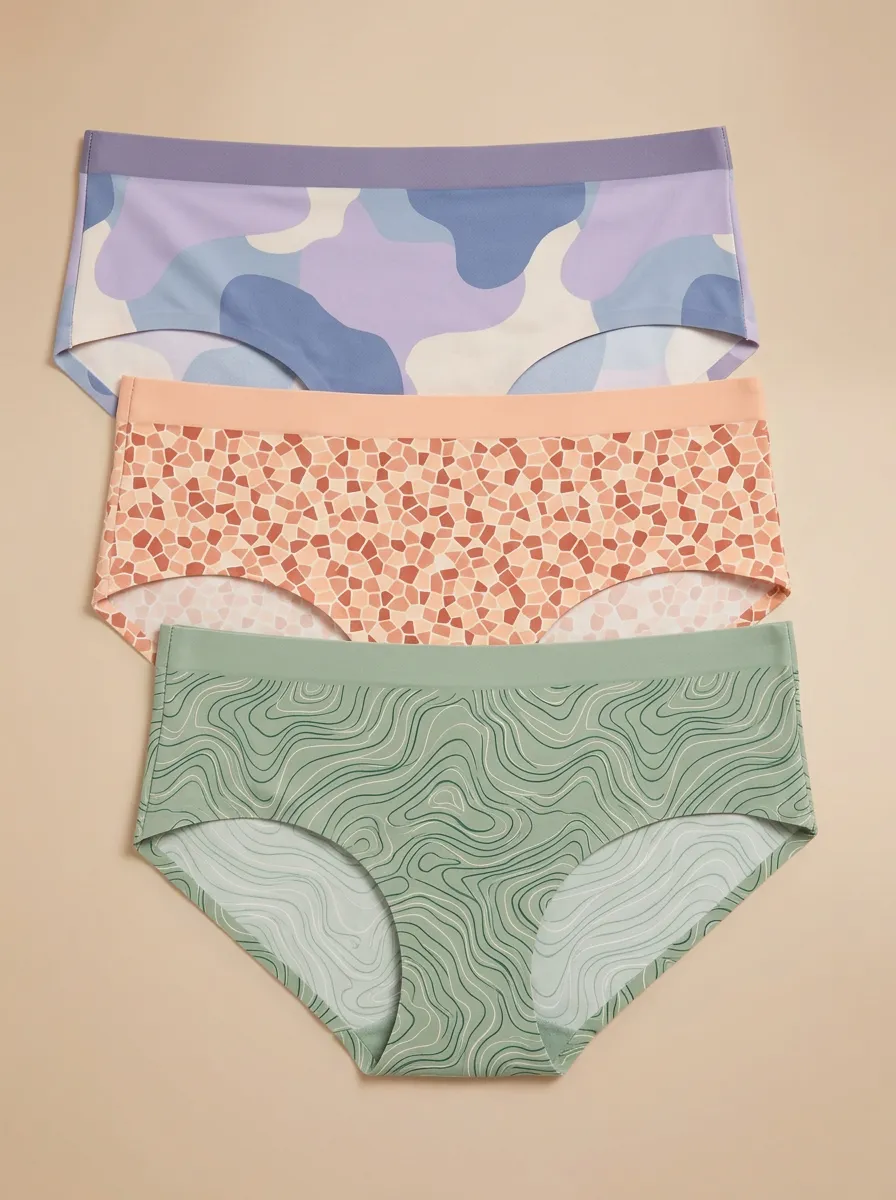 Women's Abstract Camo Mosaic Topographic Print 3-Pack Panties