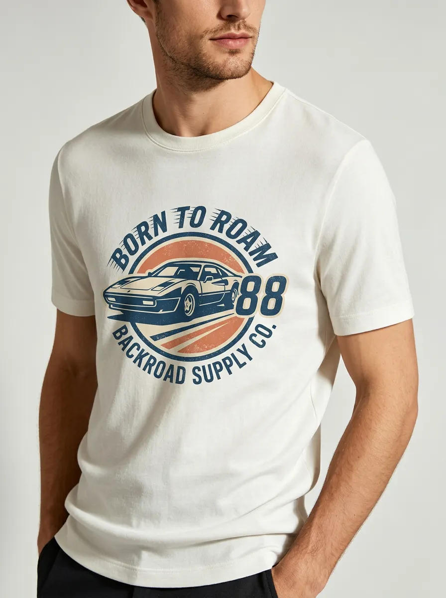 Men's Vintage Car Born To Roam 88 Graphic Printed T-shirt