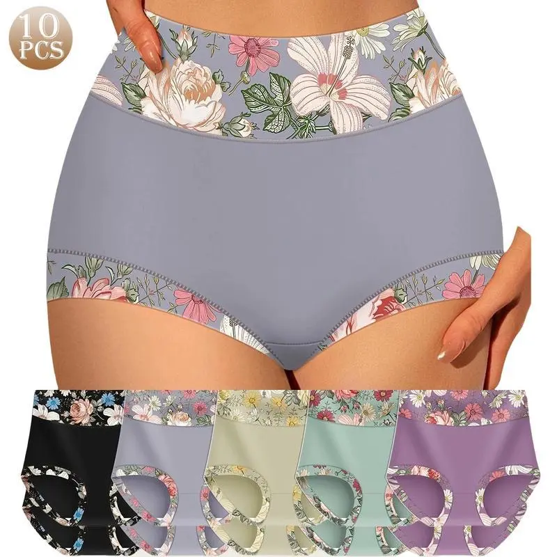 Floral Print High Waist Panties Pack - Super Soft All-Season Underwear For Women