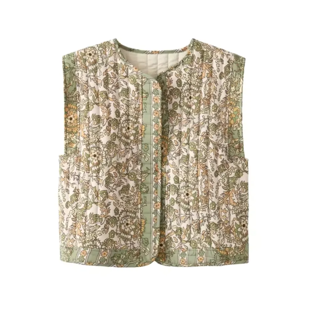 Quilted Print Sleeveless Vest