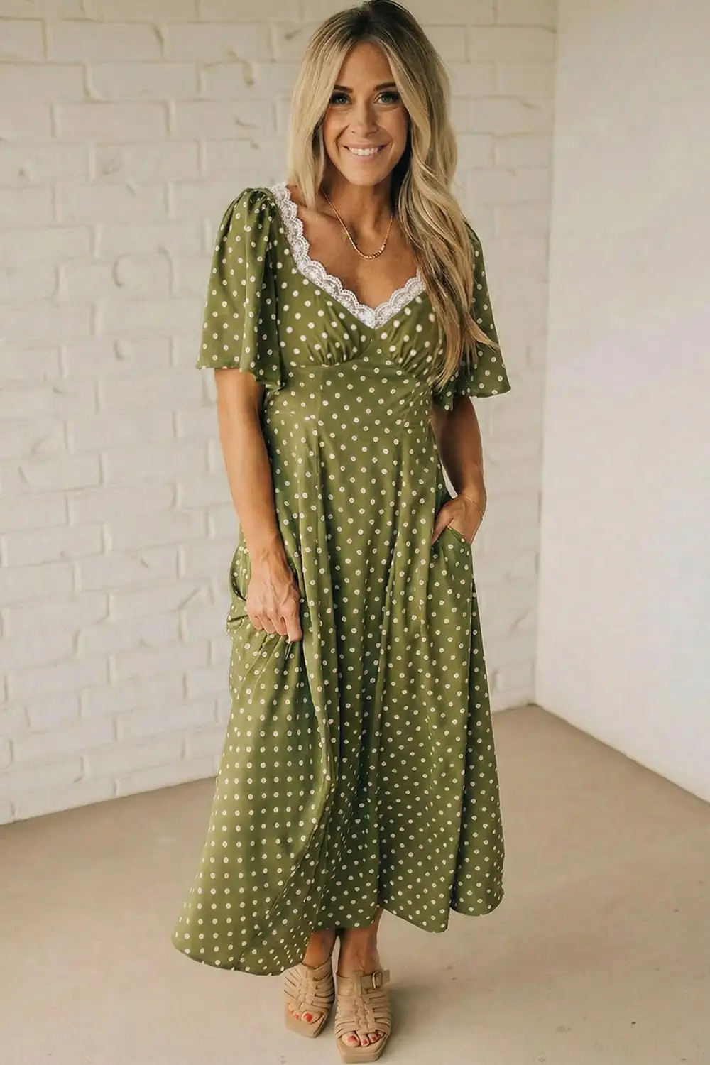 Polka Dot Printed Smocked Maxi Dress