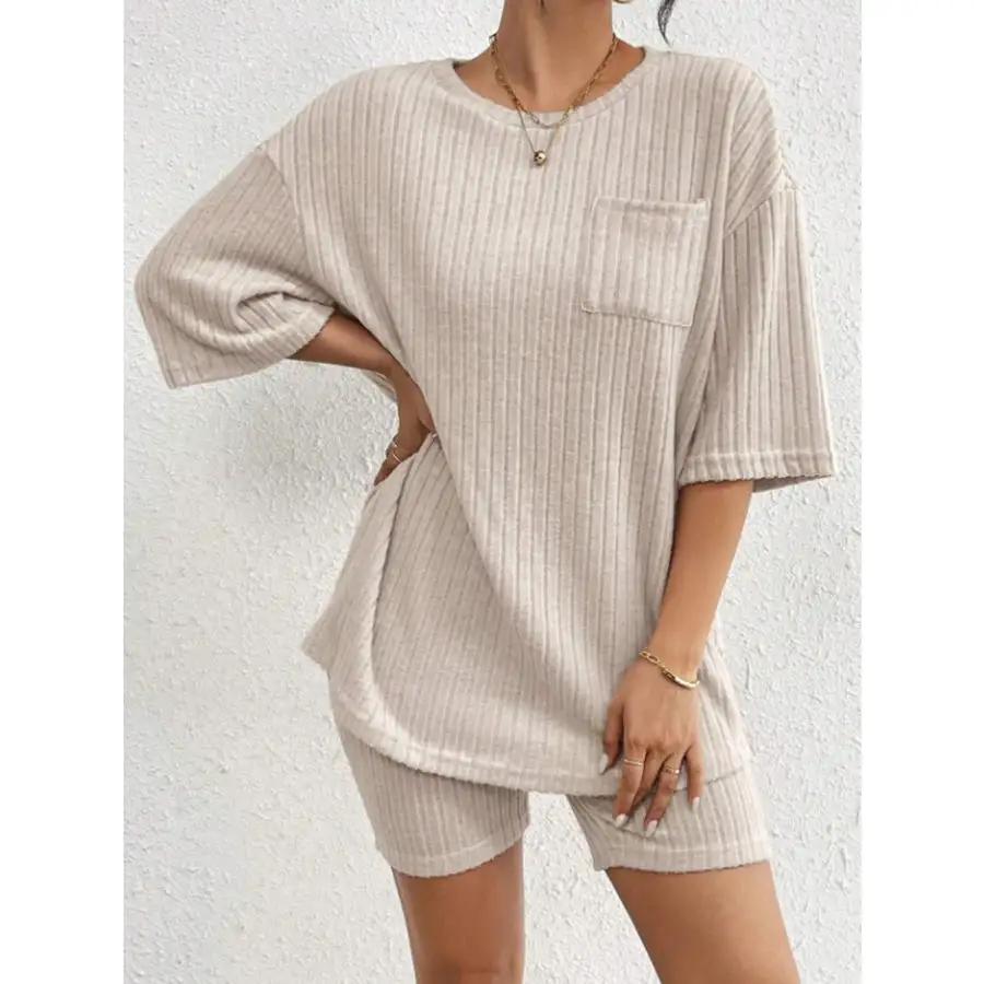 Ribbed Round Neck Top and Shorts Set