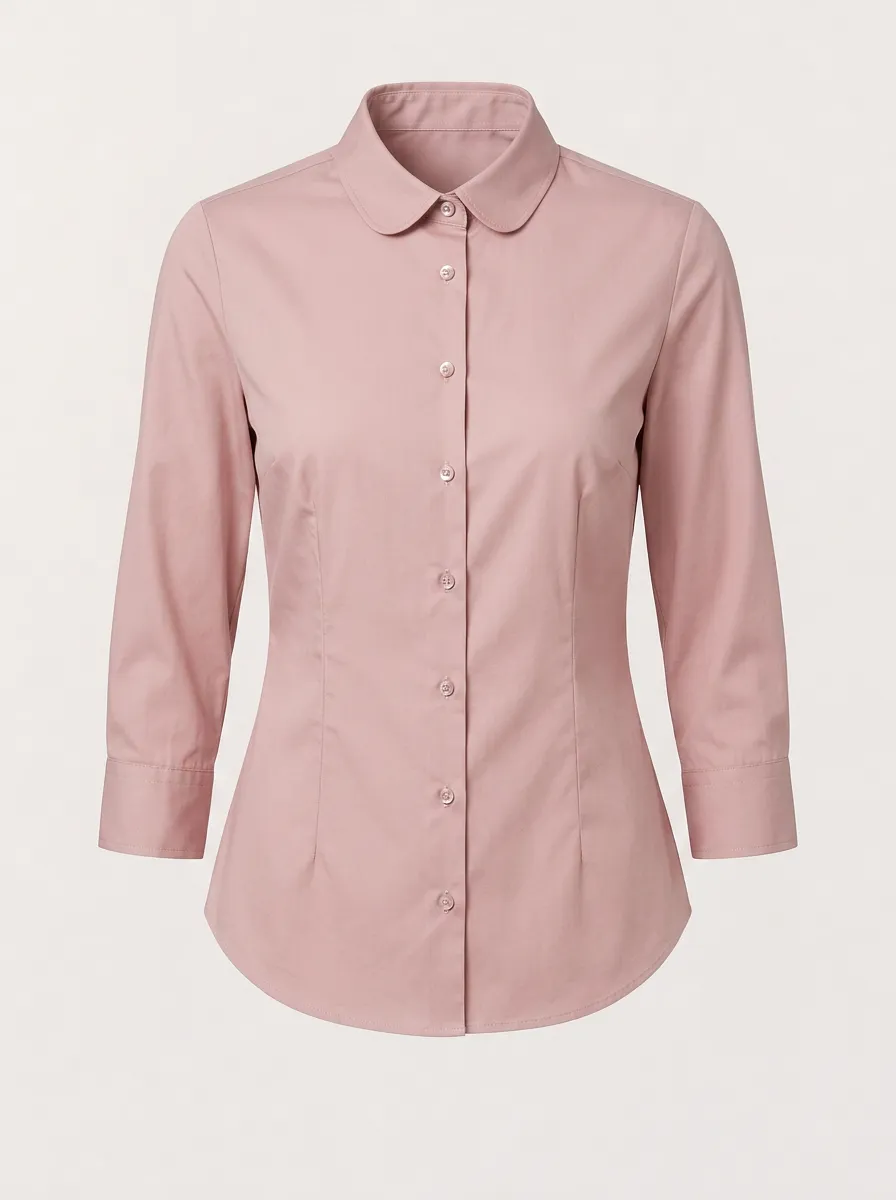 Women's Pink Peter Pan Collar 3/4 Sleeve Button Up Shirt