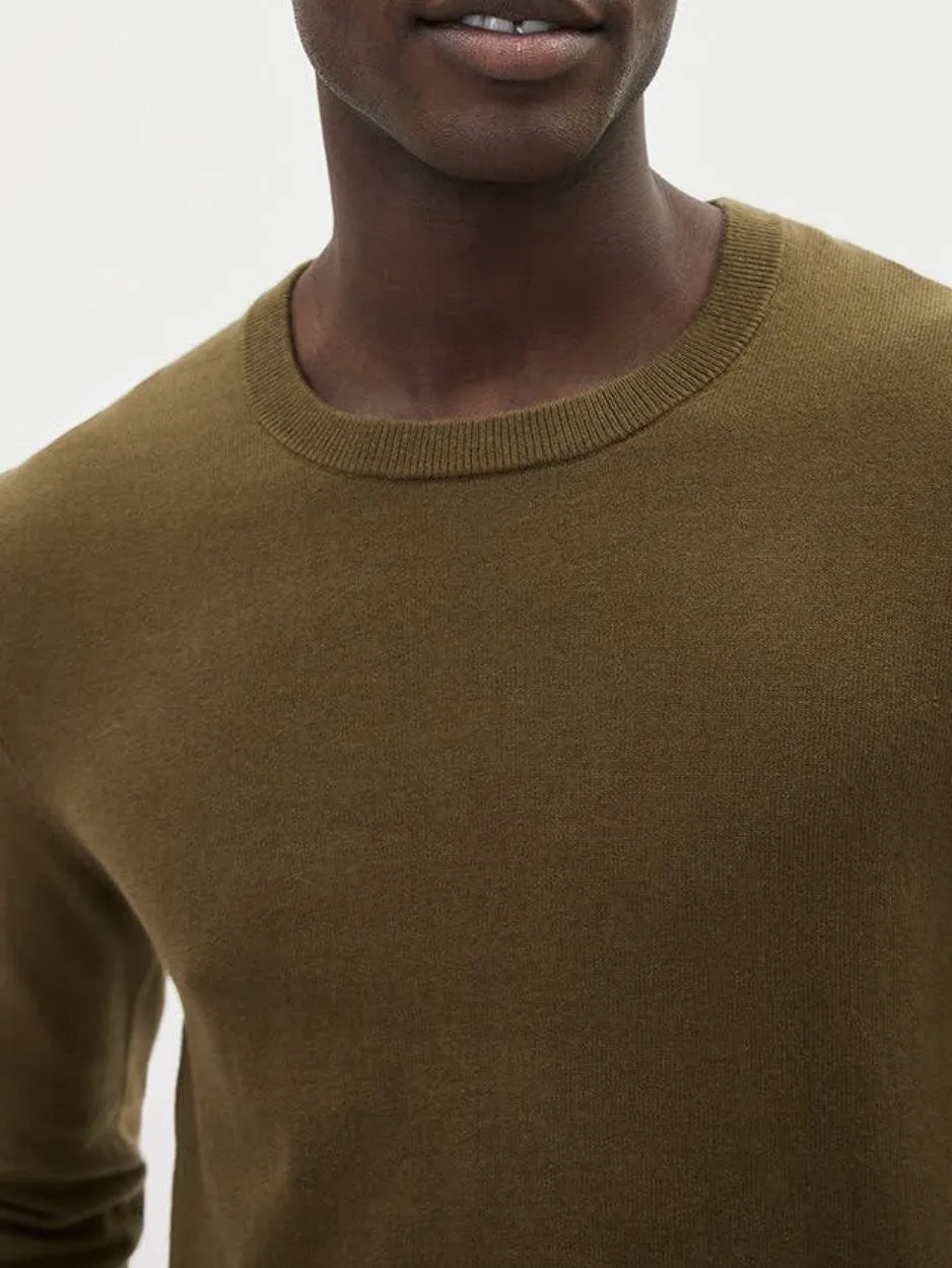 Olive Green Long-Sleeve Crew-Neck Sweater