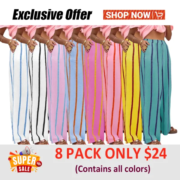Women's Striped Print Wide Leg Pants | $2.18 per pair