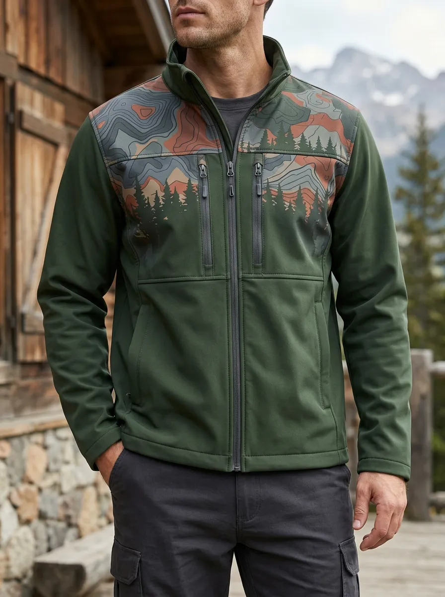 Men's Outdoor Hiking Topographic Forest Rugged Journey Jacket
