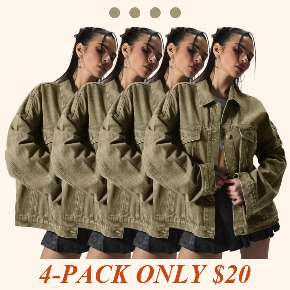 4-PACK Women's Solid Color Button Front Dropped Shoulder Denim Jacket