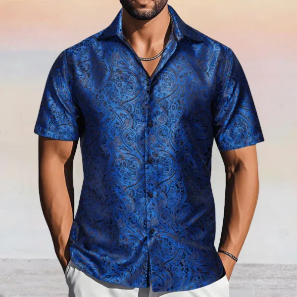 Modern Paisley Jacquard Short Sleeve Dress Shirt