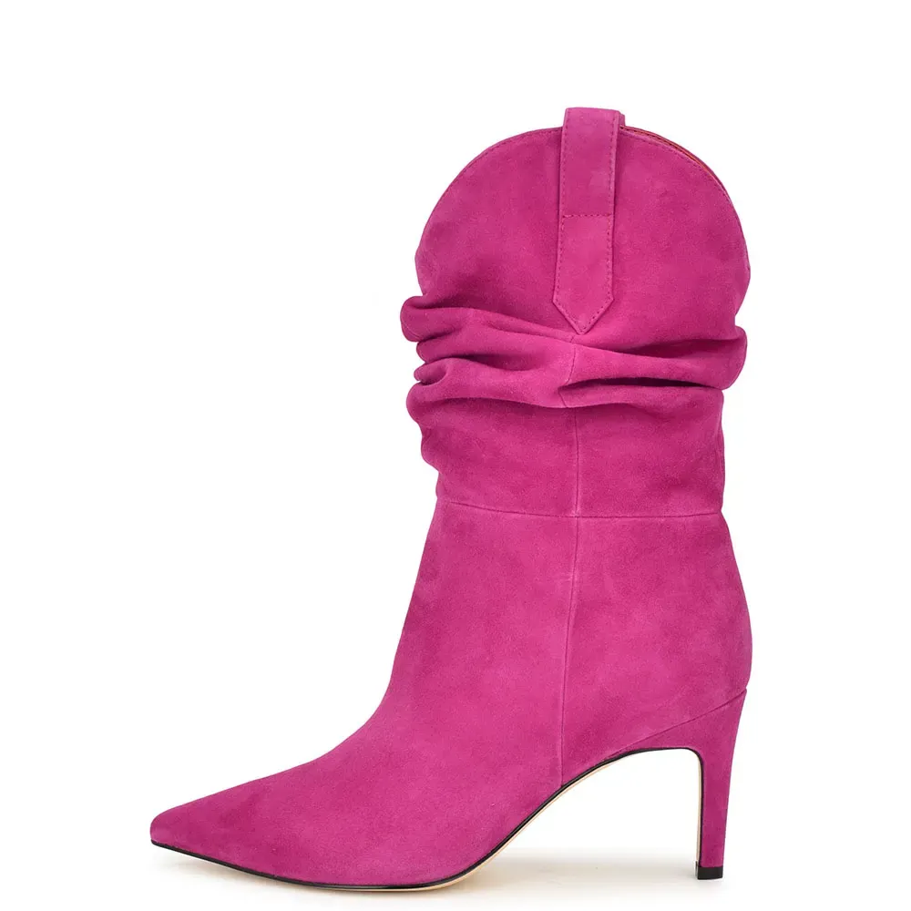 Faux-Suede Slouch Pointed-Toe Stiletto-Heel Ankle Boots