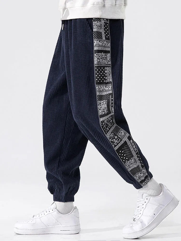 Corduroy Print Panel Pants