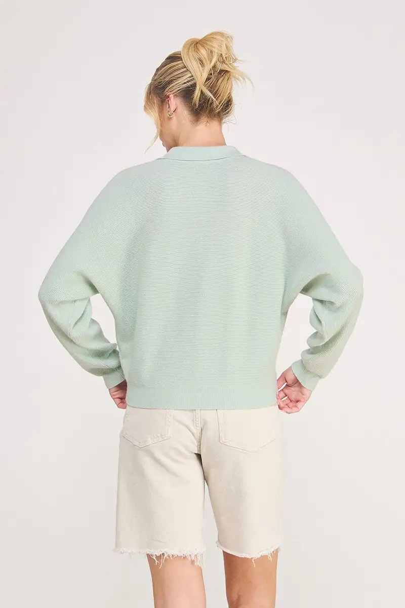 Relaxed Dolman Sleeve Polo Sweater