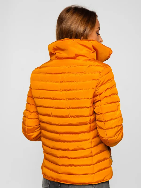 Camel women's quilted winter jacket without hood