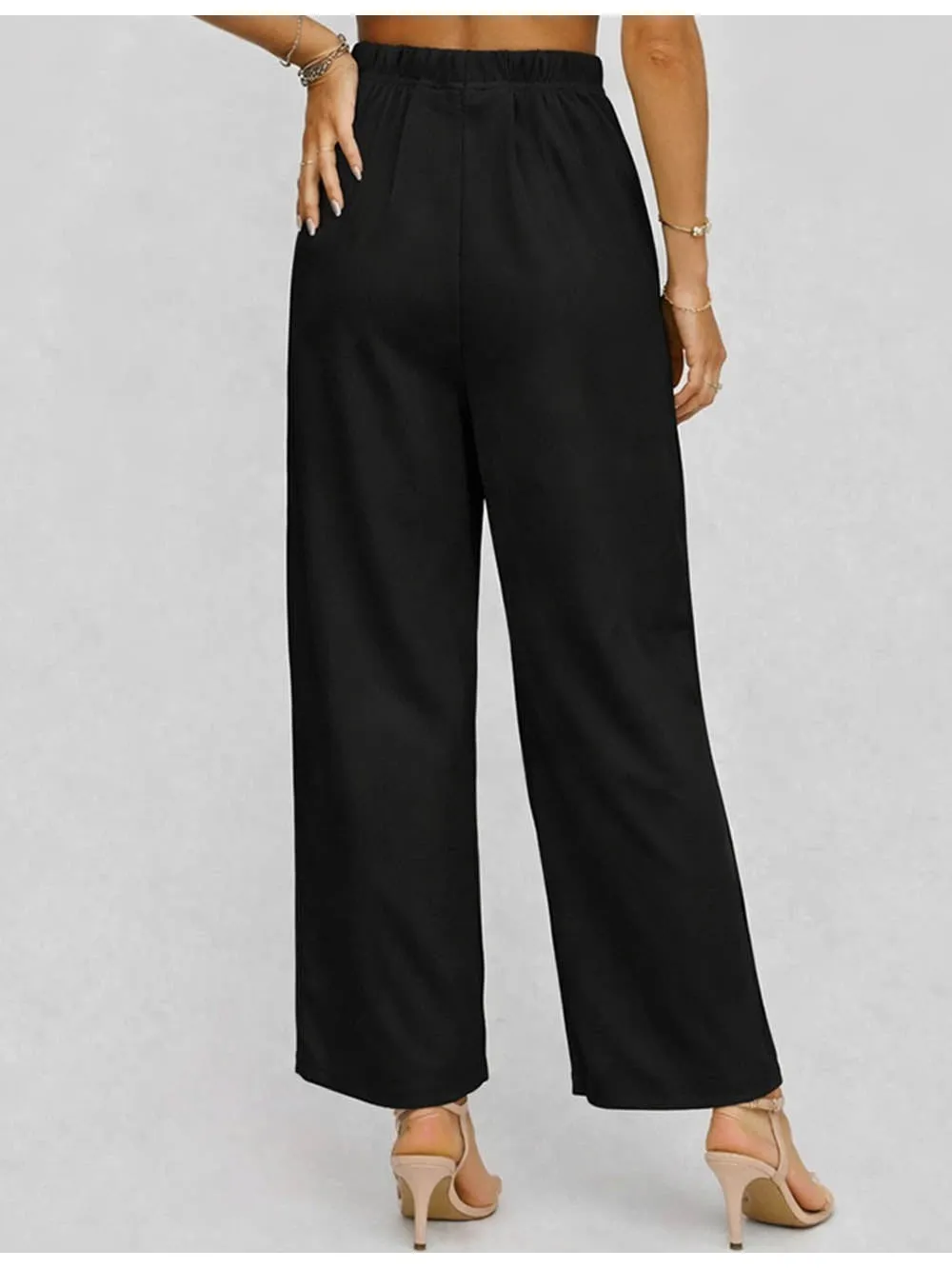 Chic Irregular Metal Buckle Waist Wide Leg Pants